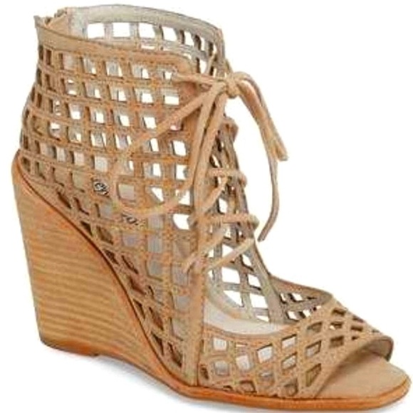 Jeffrey Campbell Wedge Caged Heeled Sandals in Taupe Size 9 - Picture 1 of 2